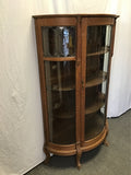 Vintage Oak & Tiger Oak Curved-Glass-Front Curio Cabinet