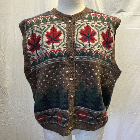 Vintage Orvis Brown Wool Forest & Leaves Vest