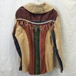 Vintage Earth Brown Leather & Multicolour Fabric Jacket