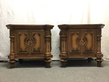 Pair of Vintage Carved Solid & Oak Veneer End Tables
