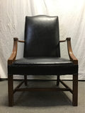 Vintage Black Leather & Solid Wood Accent Chair