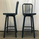 Pair of Modern Blue Metal Swivel Bar Stools