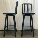 Pair of Modern Blue Metal Swivel Bar Stools