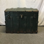 Vintage Green Painted Wood & Metal Dome-Top Steamer Trunk