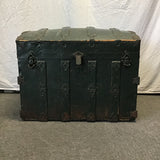 Vintage Green Painted Wood & Metal Dome-Top Steamer Trunk