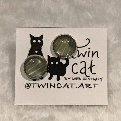Twin Cat Gray Large Stud Earrings