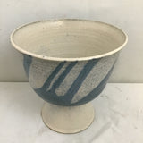 White & Blue Ceramic Footed Bowl
