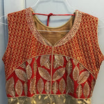 3pc Custom Made Red & Gold Embroidered Tunic & Pants Set