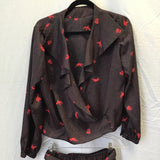 2pc Black & Red Silk Blouse & Midi Skirt