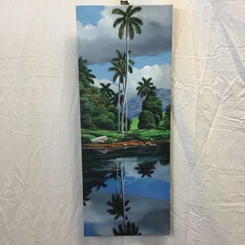 Signed 2004 Original Reflected Palm Tree Acrylic Painting