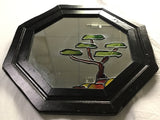 Vintage Black-Framed Stained Glass Tree & Mirror