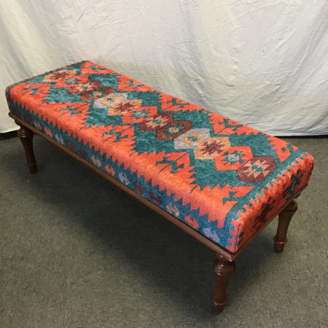 Modern Blue & Orange Upholstered Dining Bench