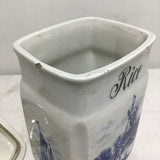 Set of 4 Antique Inge White & Blue Delft Windmill Ceramic Kitchen Canisters