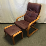 Vintage Danish Modern Palliser Burgundy Leather Armchair & Ottoman