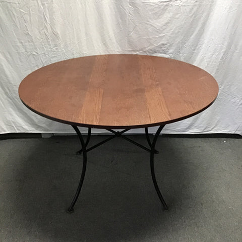 Modern Round Oak & Black Metal Dining Table