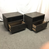Pair of Rustic Grey-Stained Wood 2-Tier Night Stands