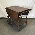 Vintage Walnut Veneer Drop-Leaf Rolling Tea Cart