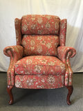 Vintage Orange Floral Upholstered Wingback Recliner