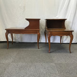 Pair of Vintage Cherry Leather-Top 2-Tier End Tables