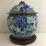 Vintage Blue & White Enameled Brass Cloisonne Ginger Jar