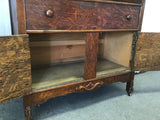 Antique Edwardian Tiger Oak Veneer 3-Drawer & 2-Door Cabinet Washstand