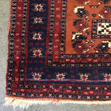 Vintage Red, Blue, & Brown Geometric Wool 4x6 Area Rug