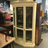 Vintage Farmhouse White Wooden Glass-Front China Cabinet