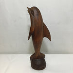 Vintage Dark-Stained Carved Wooden Dolphin