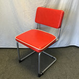 Single Modern MCM Atomic Red Vinyl & Chrome Cantilever Dining Chair