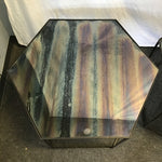 Pair of Modern Metal & Iridescent Glass Hexagonal End Tables