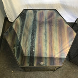 Pair of Modern Metal & Iridescent Glass Hexagonal End Tables