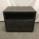 Pair of Rustic Grey-Stained Wood 2-Tier Night Stands