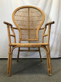 Vintage MCM Boho Bamboo & Wicker Fan-/Balloon-Back Armchair