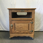 Vintage White-Clad Solid Oak Rolling Stereo Cabinet