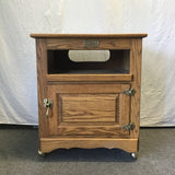 Vintage White-Clad Solid Oak Rolling Stereo Cabinet