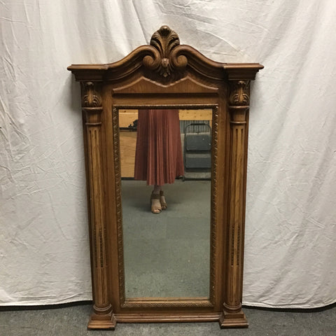 Vintage Carved Solid & Oak Veneer Mirror