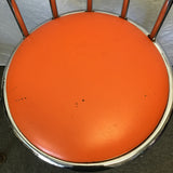 Pair of Modern Atomic Chrome Metal & Orange Vinyl Swivel Stools