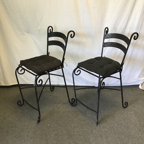 Pair of Modern Black Wrought Iron Counter Stools