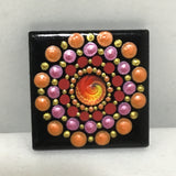 Susan Sitaraman Single Hand Painted Mandala On Black Tile Magnet