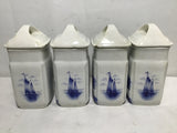 Set of 4 Antique Inge White & Blue Delft Windmill Ceramic Kitchen Canisters