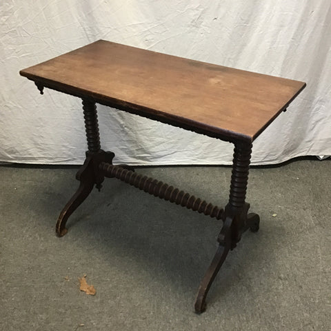 Antique Victorian Turned Solid Walnut Trestle Side Table