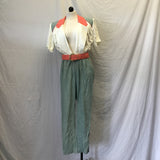Vintage Virgo II White, Blue, & Pink Colourblock Belted Jumpsuit