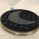 Twin Cat Blue Crescent Moon w/ Sashiko Embroidery in Vintage Hoop