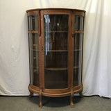 Vintage Oak & Tiger Oak Curved-Glass-Front Curio Cabinet