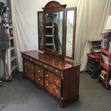 Vintage Century Furn. Cherry Veneer 9-Drawer Dresser & Triptych Mirror