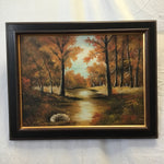 Framed Original Autumn Forest River Landscape Oil Painting