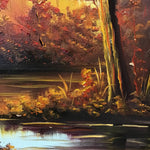 Framed Signed Original Autumn Forest River Landscape Oil Painting