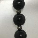 3pc Sterling & Black Glass Bead Necklace & Earring Set
