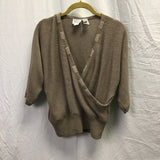 Vintage Bonnie & Bill Gray/Tan Feather-Trim Wrap Sweater