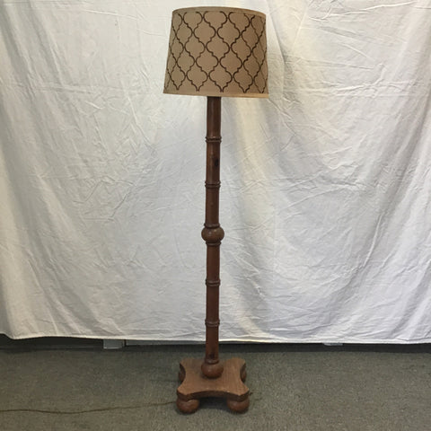 Vintage 1970's Solid Pine Faux-Bamboo Floor Lamp